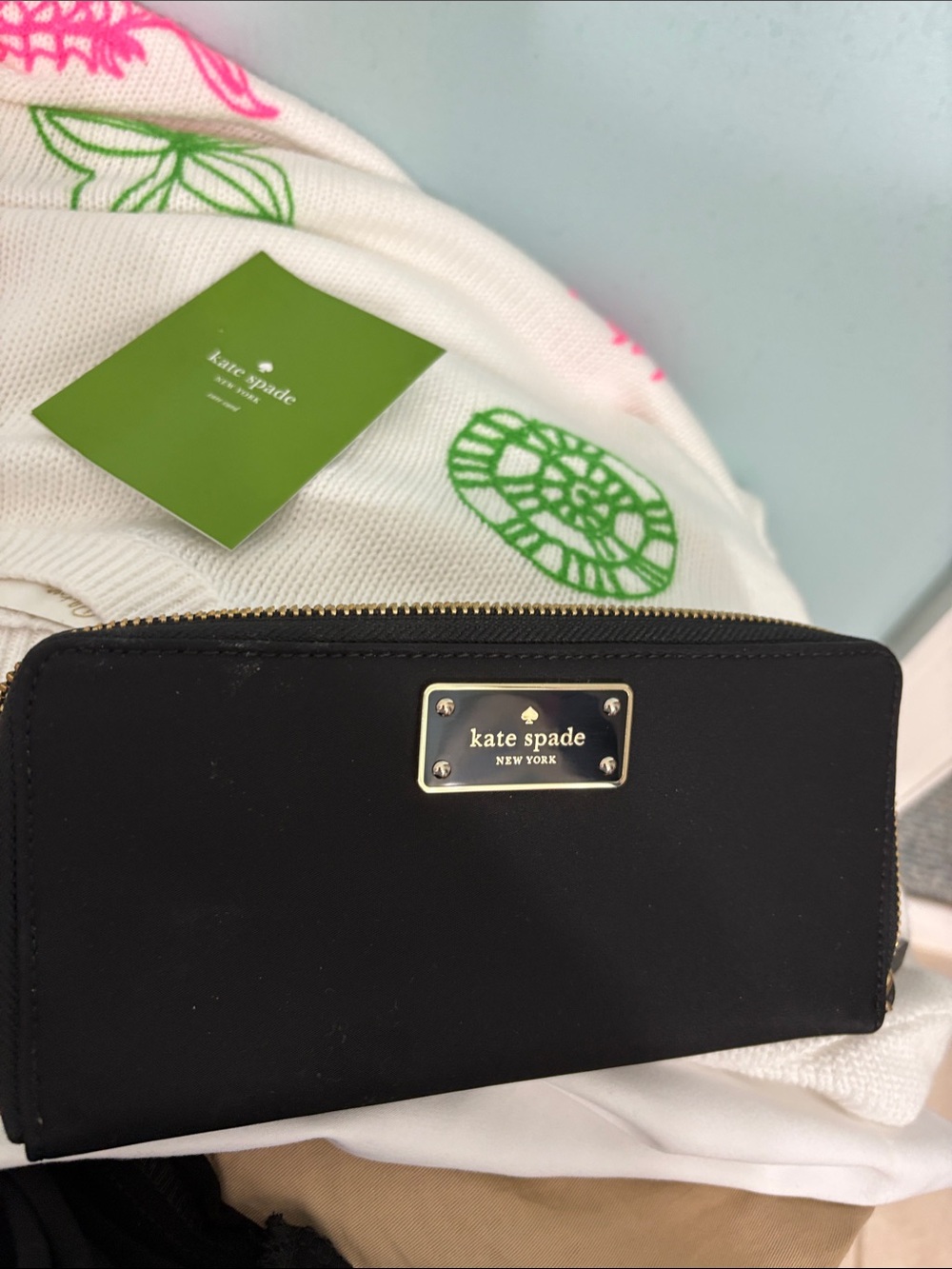 kate spade Black Wallet with Gold Logo Plate